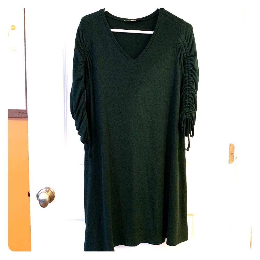 Loft v-neck, ruched sleeve sweater dress